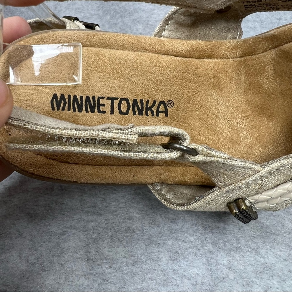 Minnetonka Womens 8 Wide Silvie Slingback Sandals Western Boho Natural Vegan New - Picture 8 of 12
